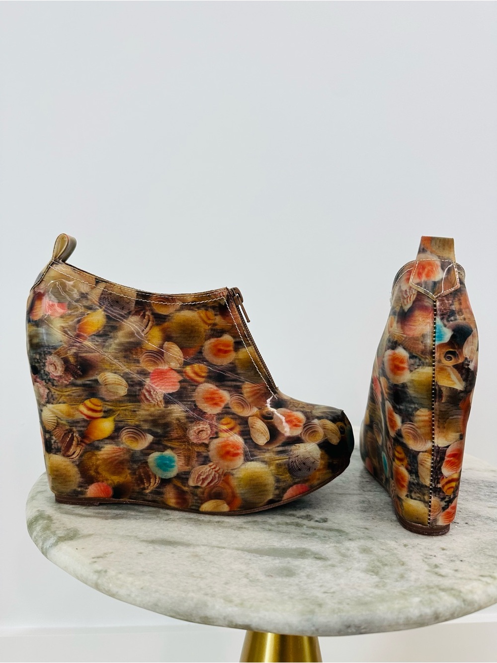 Jeffrey’s Campbell Hologram Seashell Platform Wedge Booties